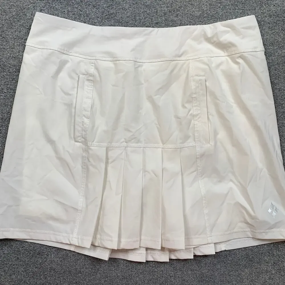 Jofit Skort Women Large Ivory Dash Golf Tennis Pleated Mid Panels Undershorts